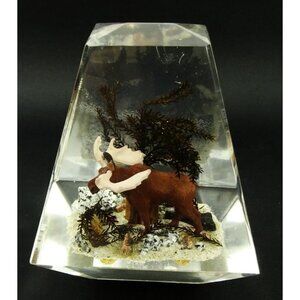 Vintage Canadian Lucite Prism Paperweight Diorama Moose Wildlife Scene